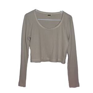 MWL Madewell Top Women XL Nude Beige Crop Long Sleeve Waffle Knit Shirt Thermal